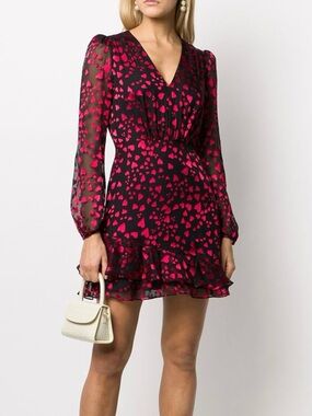 NWT Saloni Alya Heart-Print Dress, Size US 4 / UK 8